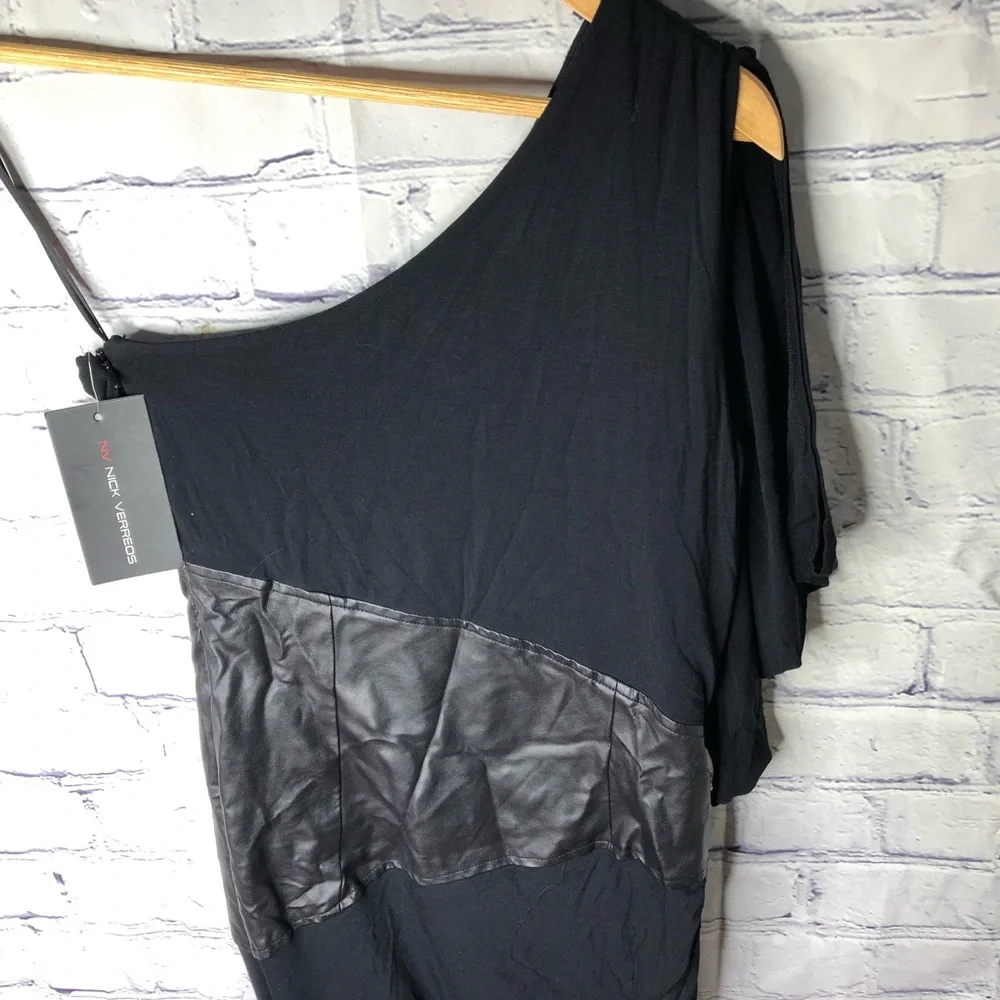 NV Nick Verreos "Heidi" Black Dress Knee Length One Shoulder jersey size 4 - Picture 5 of 10